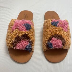 Free People Yuma Woven Shag Color Block Mules Sandals Slides Slippers Sz 36 US 6
